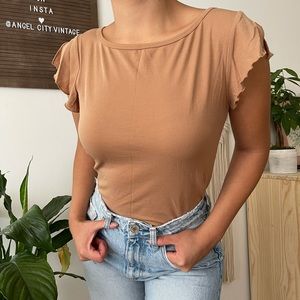 Paris Blue Vintage Tan Tee Lettuce Hem